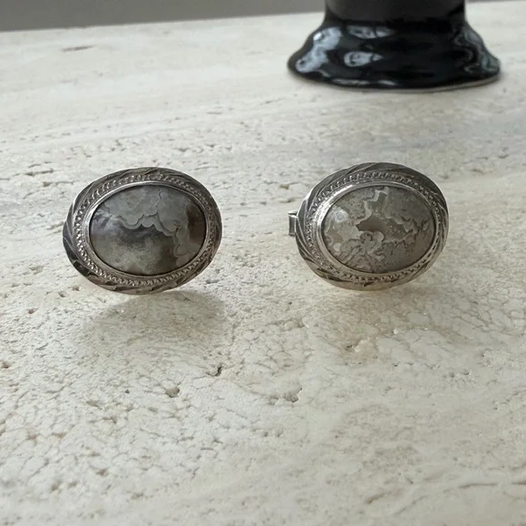 Elegant Silver and Gray Stone Earrings